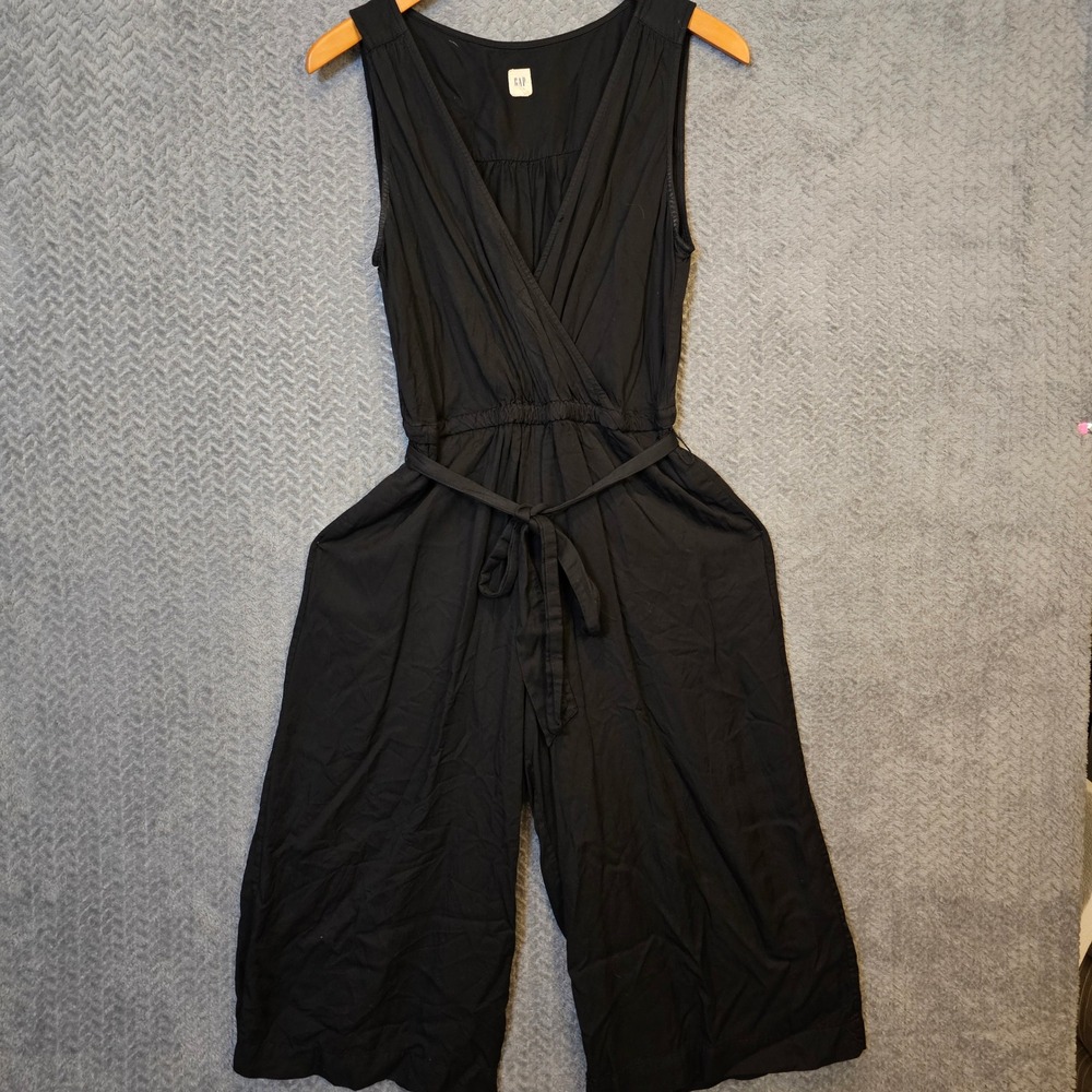 GAP Women Black Modal Wrap Front Sleeveless Wide Leg Cropped Jumpsuit Size M